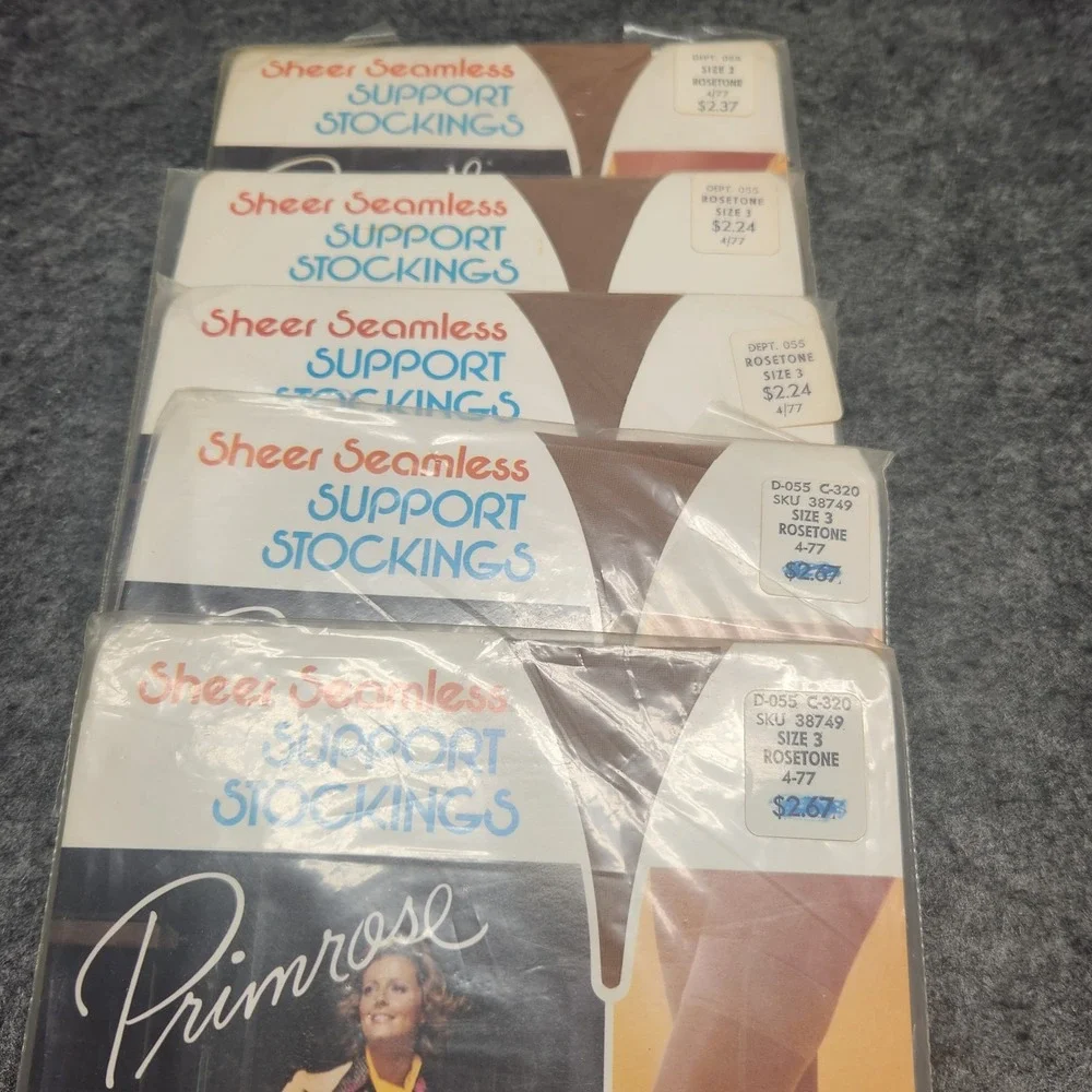 Primrose Vintage Lot 5 Support Stockings Pantyhose Woolworth Woolco Size 3 #477